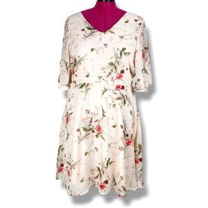 NWT Bobeau Rose Floral Chiffon Midi Dress Pink XL Romantic Coquette Boho